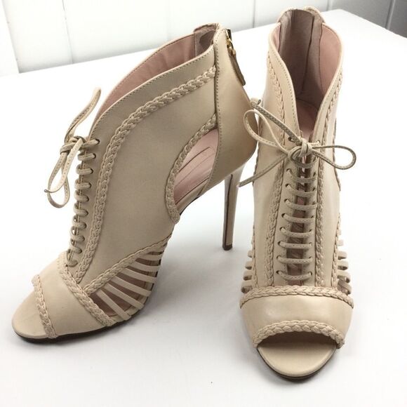 Avec Les Filles Pink Heels,  Peep Toe Laced Booties, Size - 9M - Picture 1 of 13